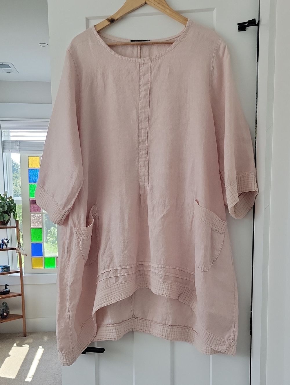 Lungo L'Arbo Pastel Pink Linen Lagenlook Tunic with Front Pockets